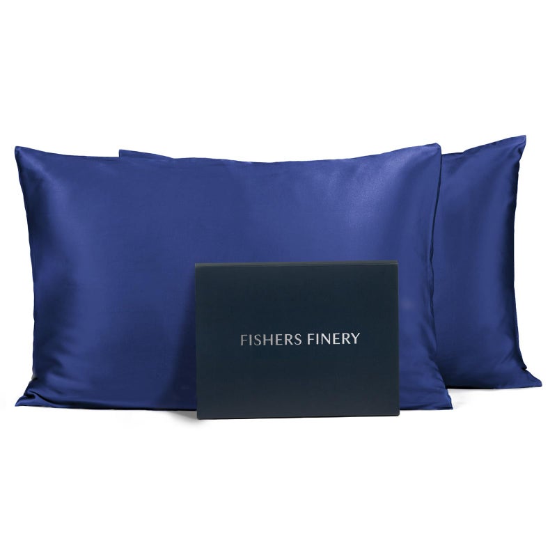Fishers Finery 25mm 100% Pure Mulberry Silk Pillowcase (Navy Queen 2 Pack) - Image 1